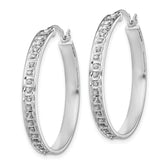 Sterling Silver Platinum-Plated Diamond Hoop Earrings 30mm Elegant Polished Finish